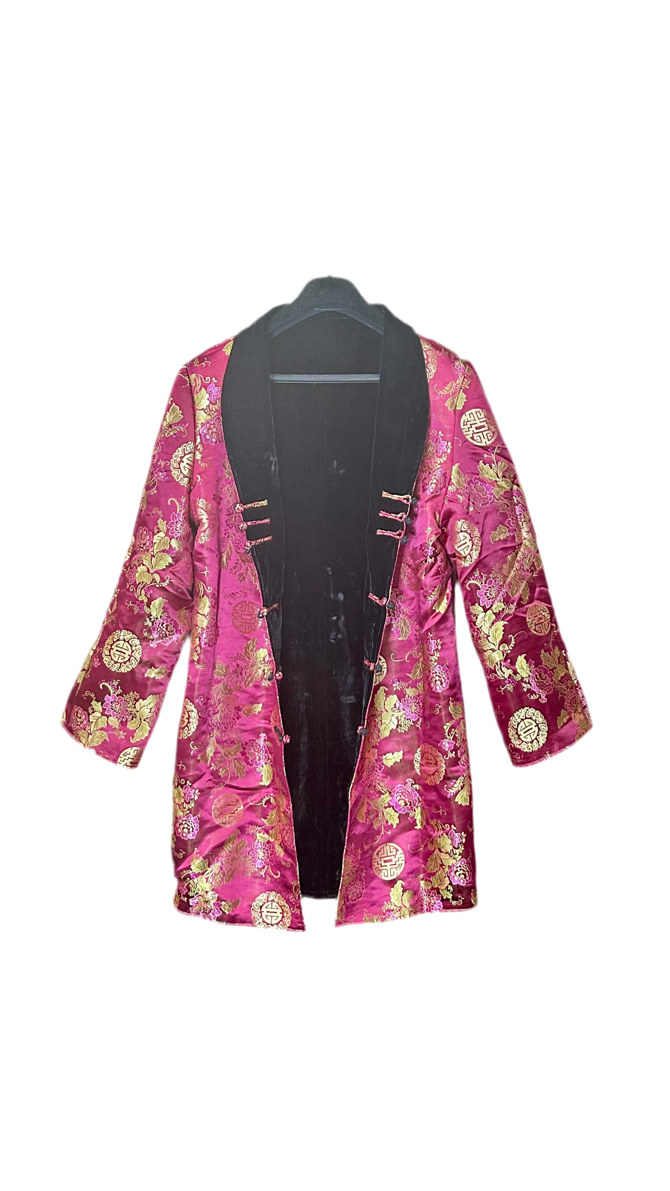 Veste chinoise réversible en velours et satin brodé