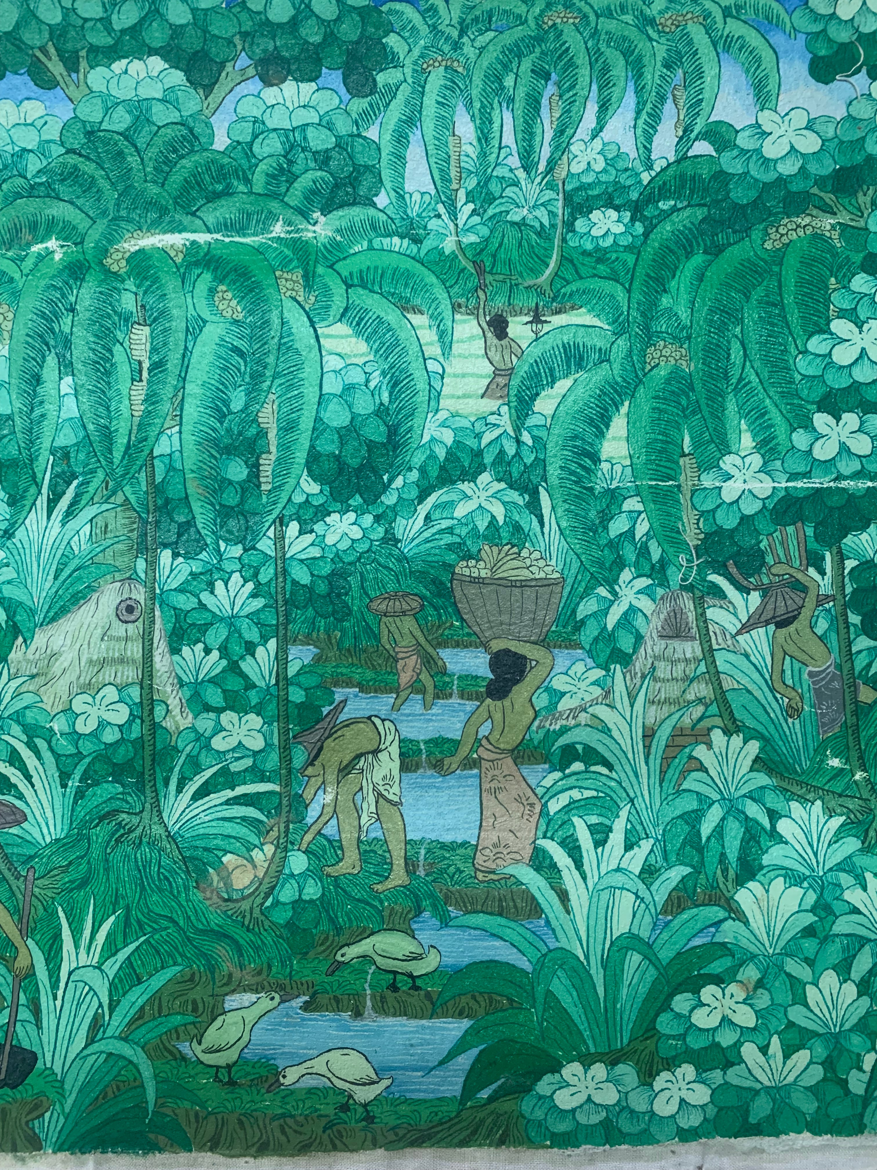 Toile peinte balinaise signée A.A. Gd Naga – Ubud, Bali (1978) 🌿