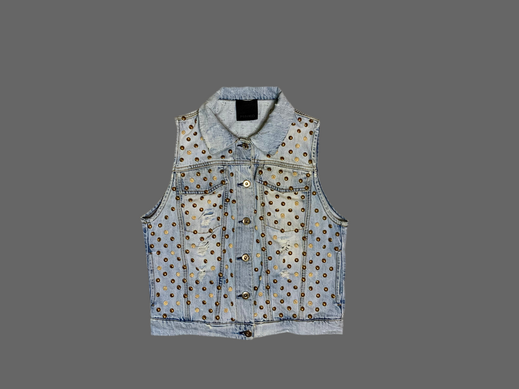 Veste en jean sans manches cloutée – Pinko –
