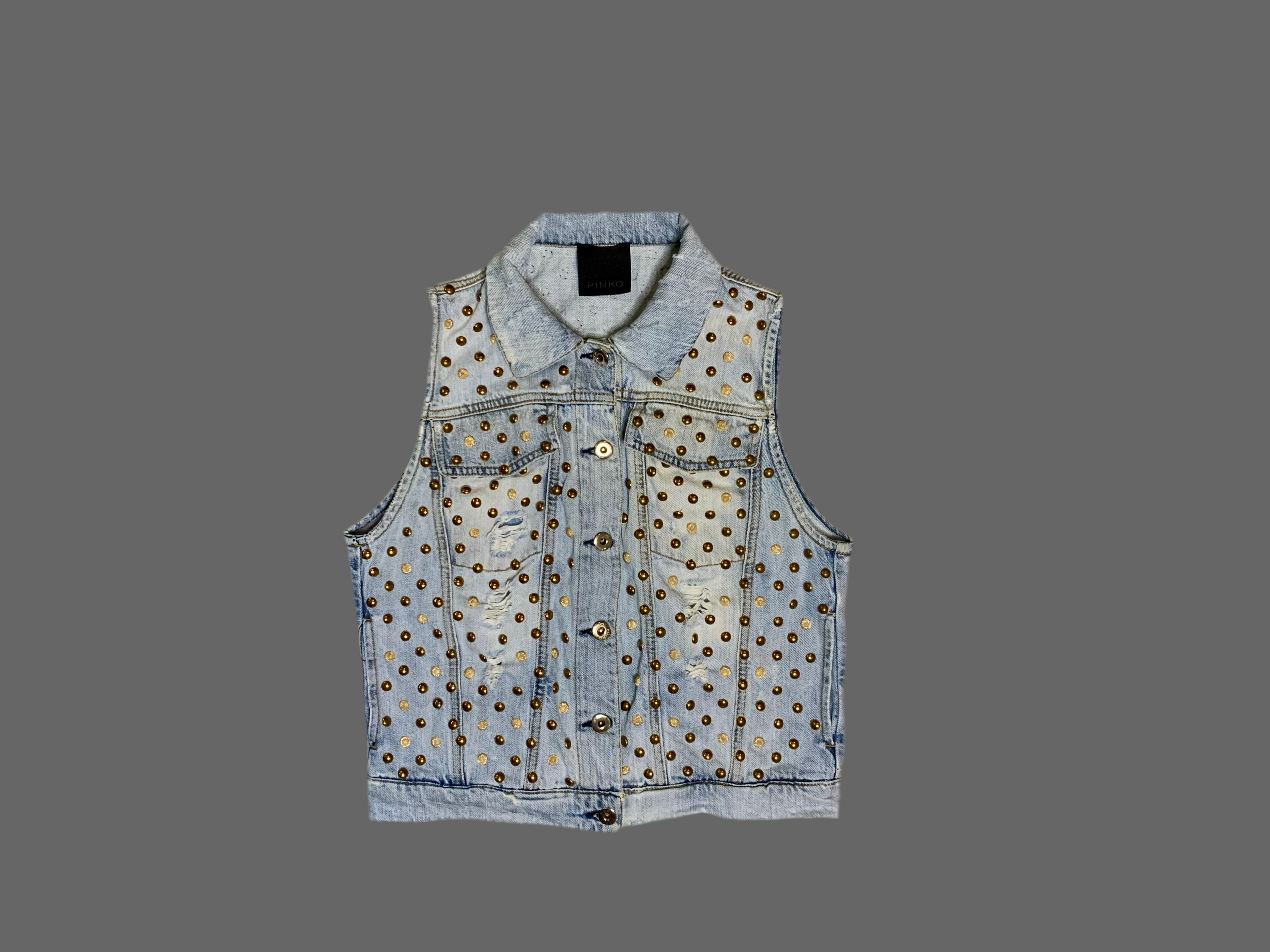 Veste en jean sans manches cloutée – Pinko –