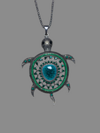 Collier pendentif tortue marine argentée - pierre turquoise