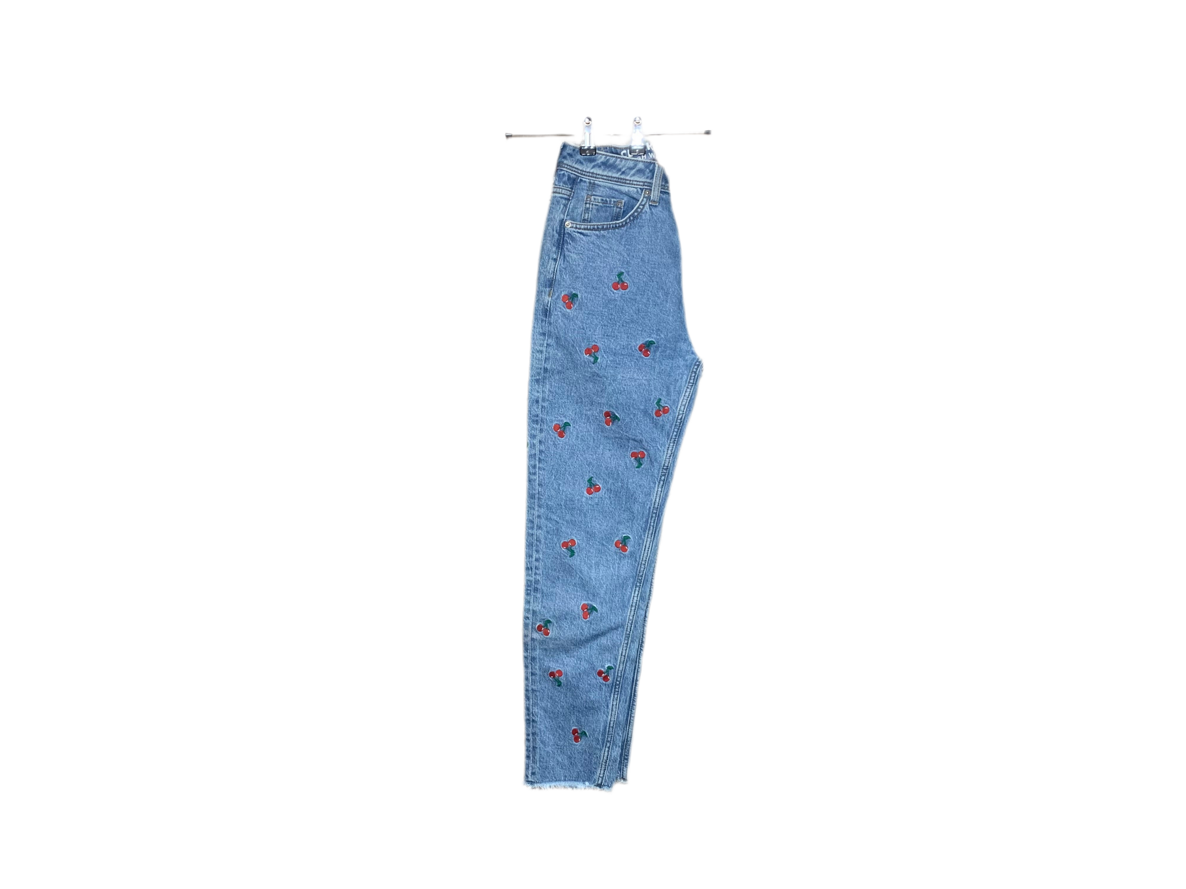 Jean slim taille haute - broderies cerise
