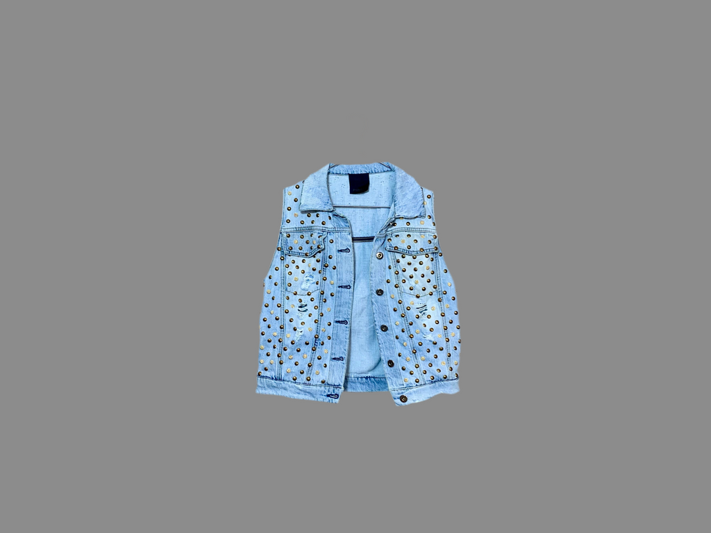 Veste en jean sans manches cloutée – Pinko –