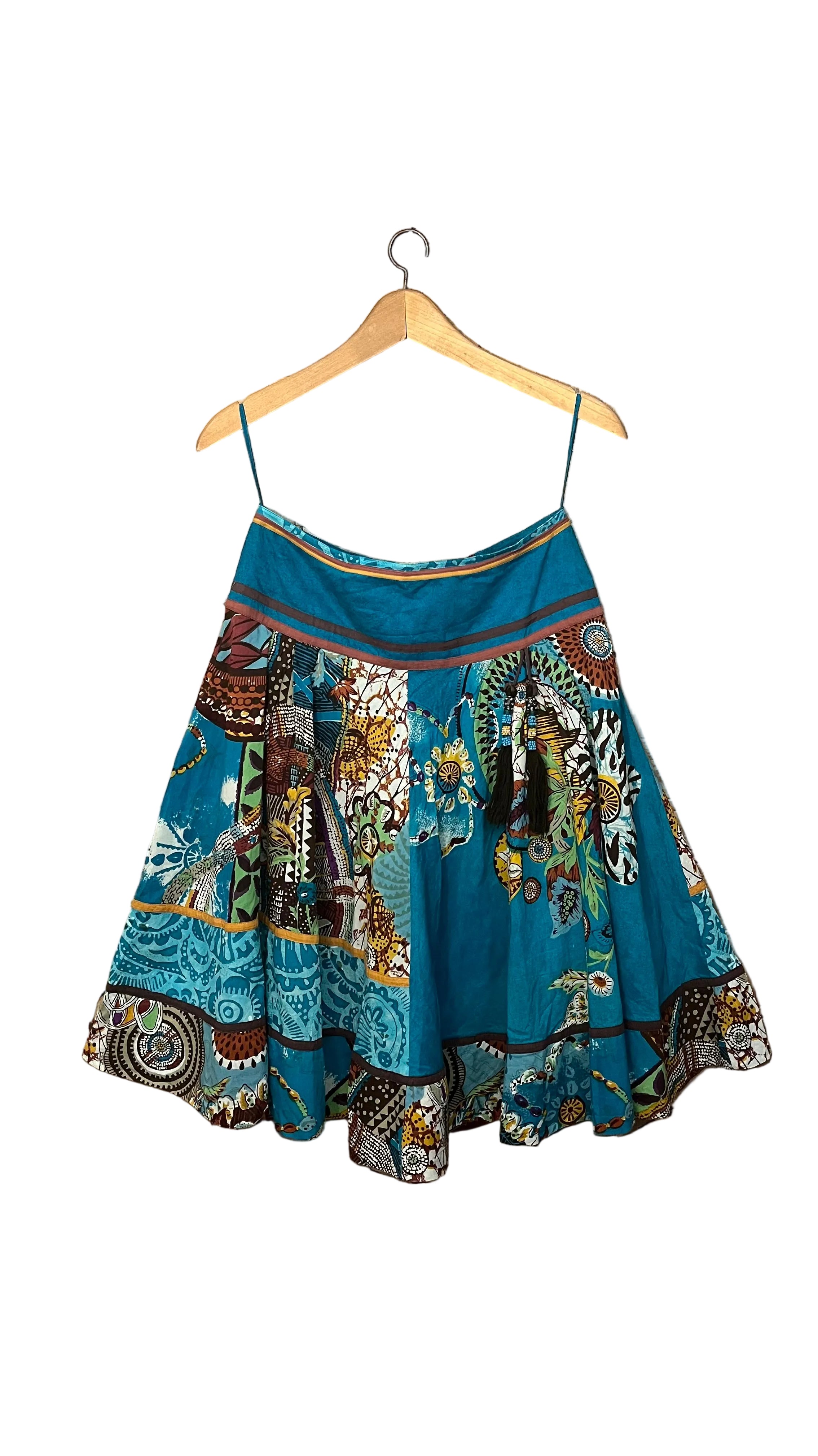 Jupe midi évasée Derhy – imprimé bohème patchwork (Taille M)