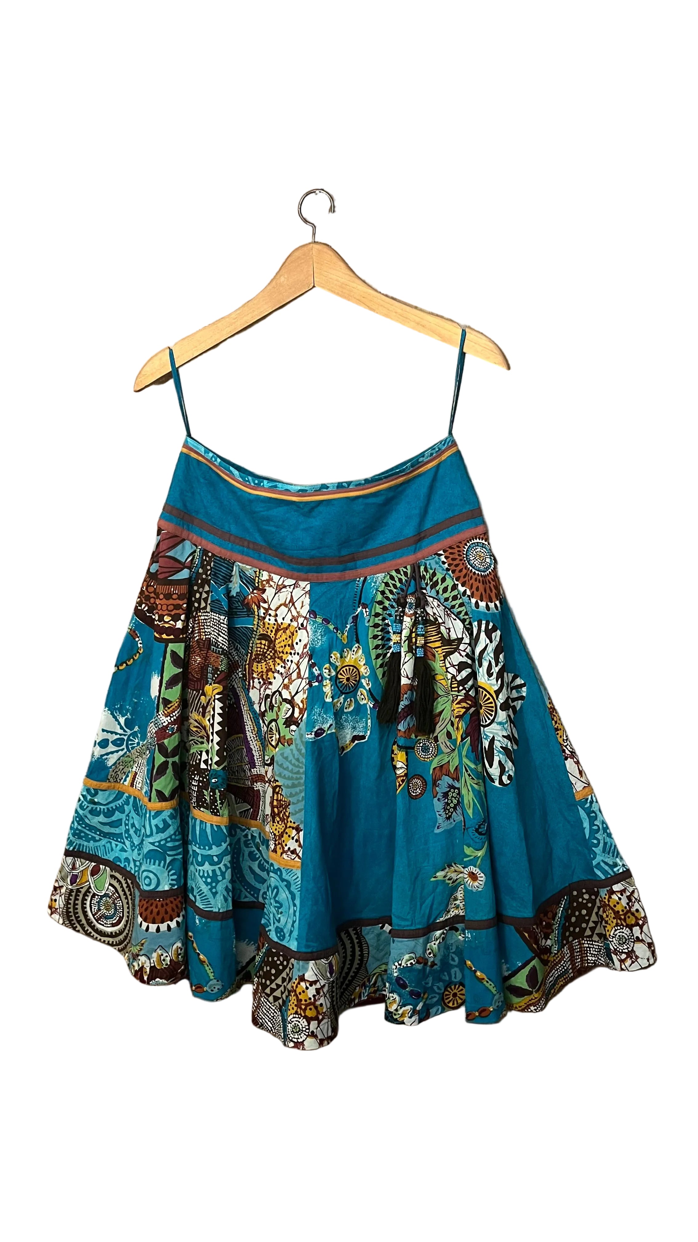 Jupe midi évasée Derhy – imprimé bohème patchwork (Taille M)