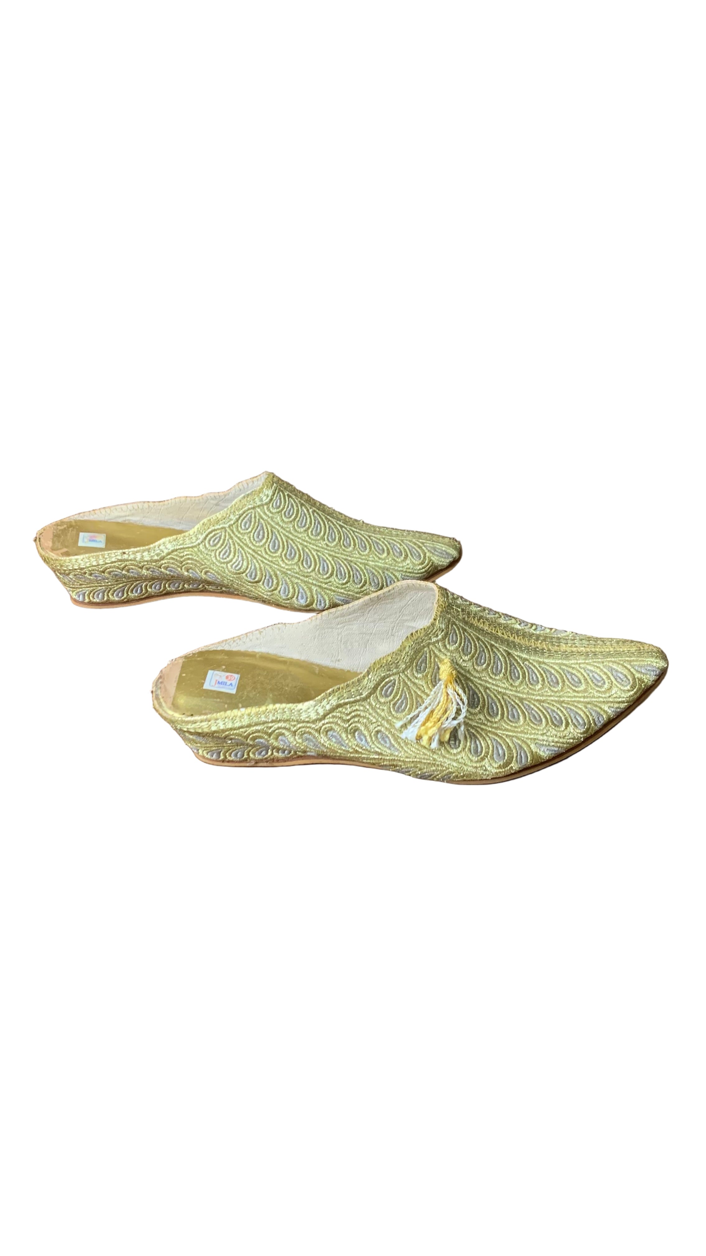 Babouches marocaines artisanales dorées et argentées – Taille 39