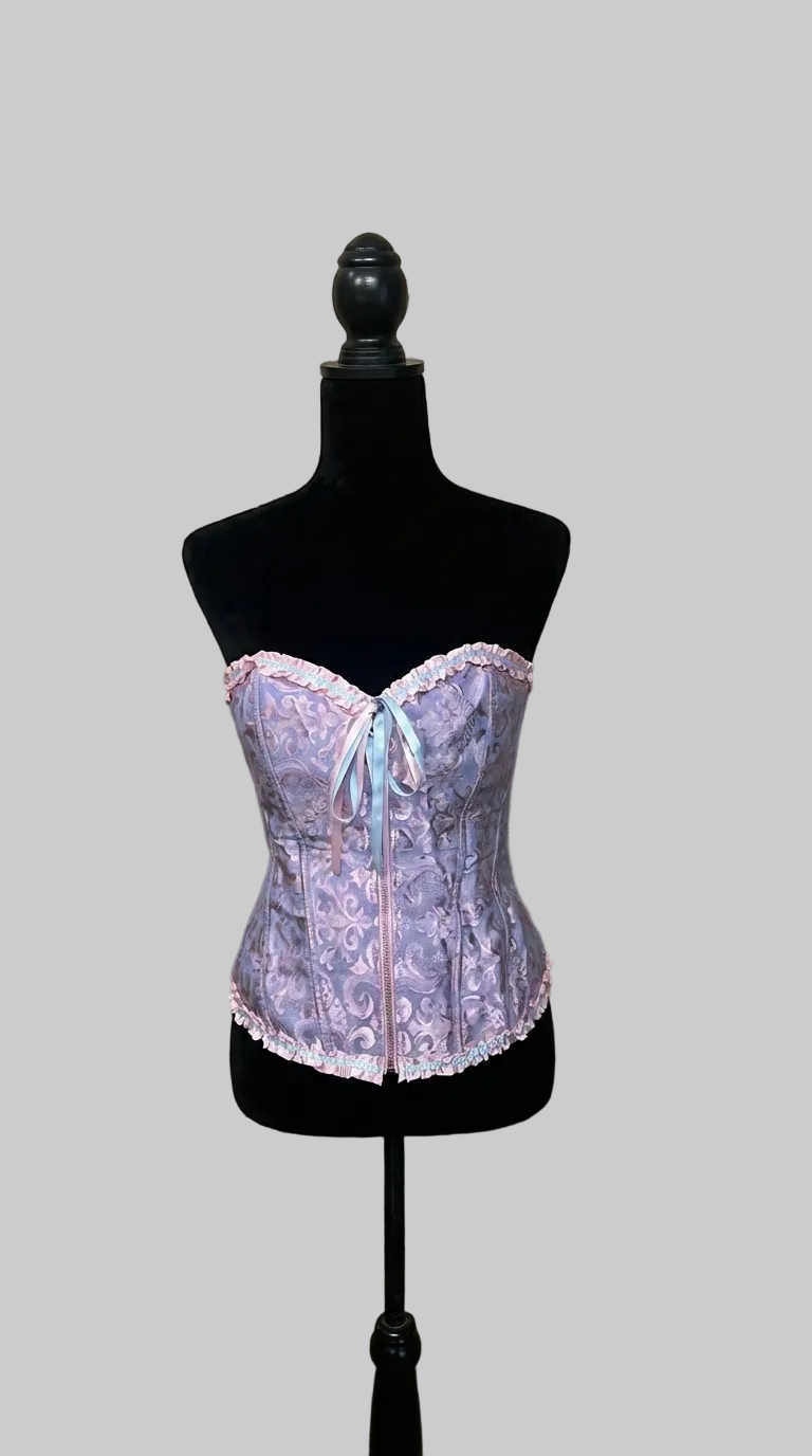 Corset bustier jacquard rose & lilas – laçage dos – taille XL