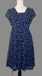 Robe bleu marine à pois roses – Séraphine