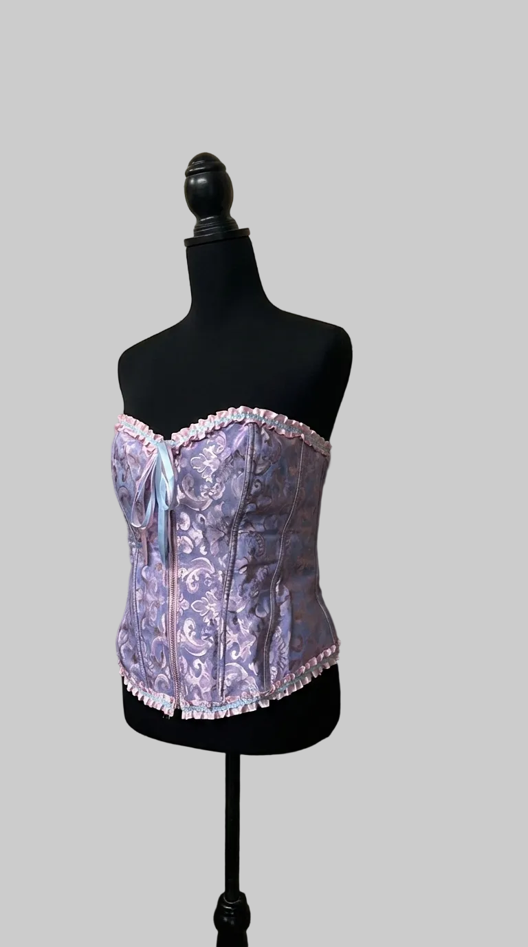 Corset bustier jacquard rose & lilas – laçage dos – taille XL