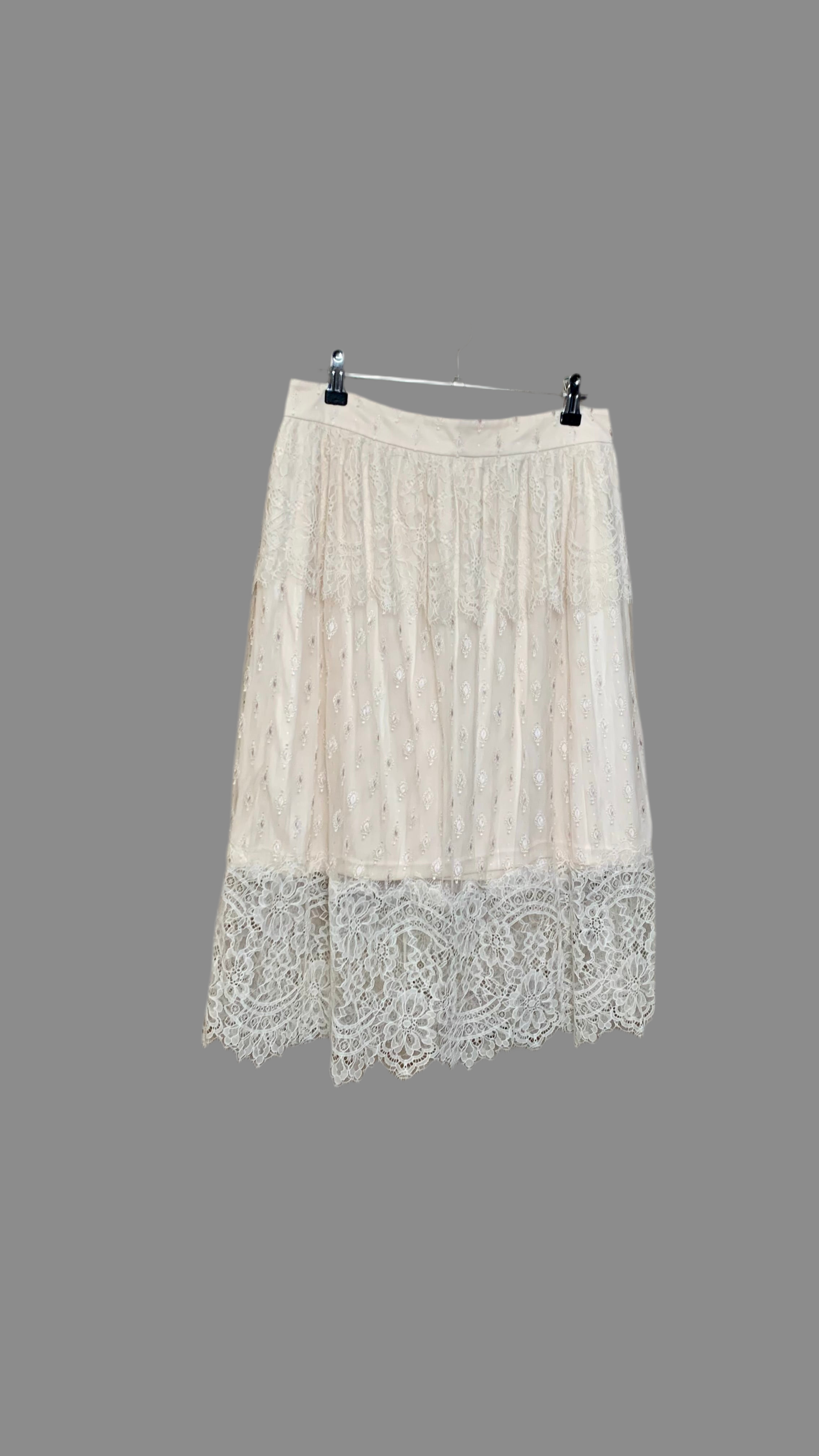 Jupe mi-longue en dentelle écrue – H&M