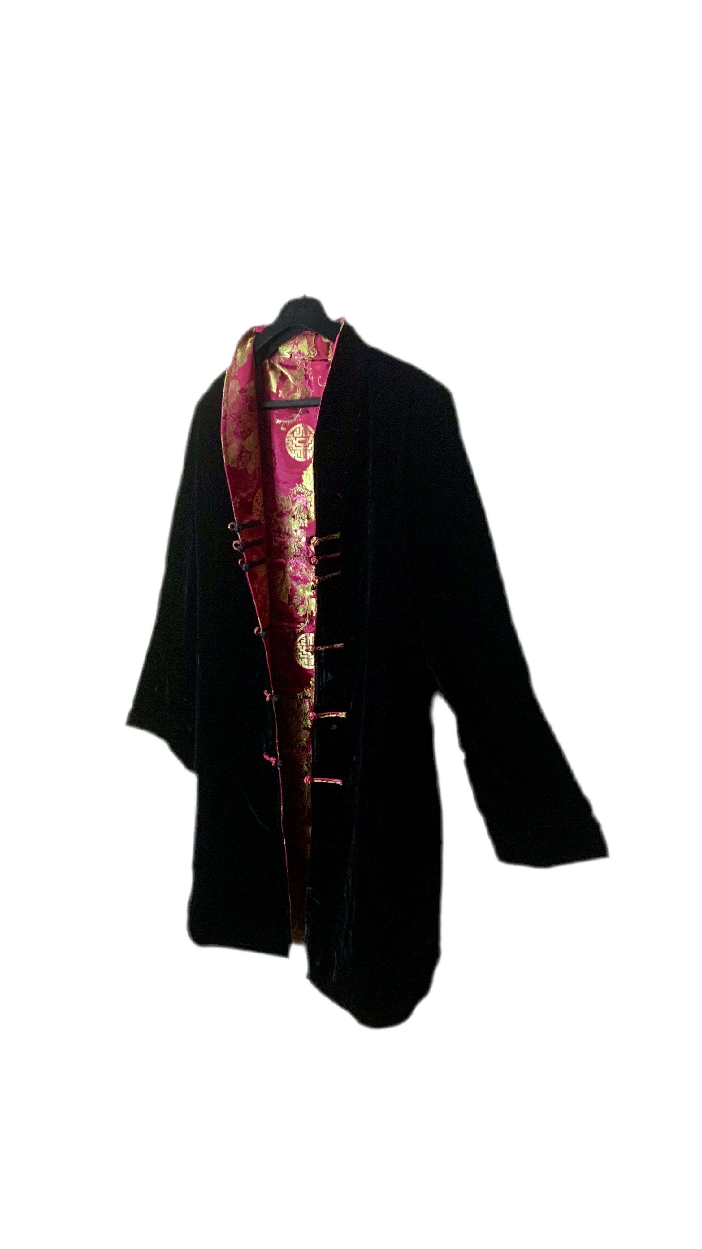 Veste chinoise réversible en velours et satin brodé