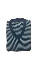 Pull col V bleu marine à rayures blanches – Zara Man
