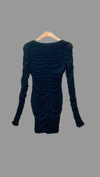 Mini-robe froncée noire à manches longues en tulle - petite