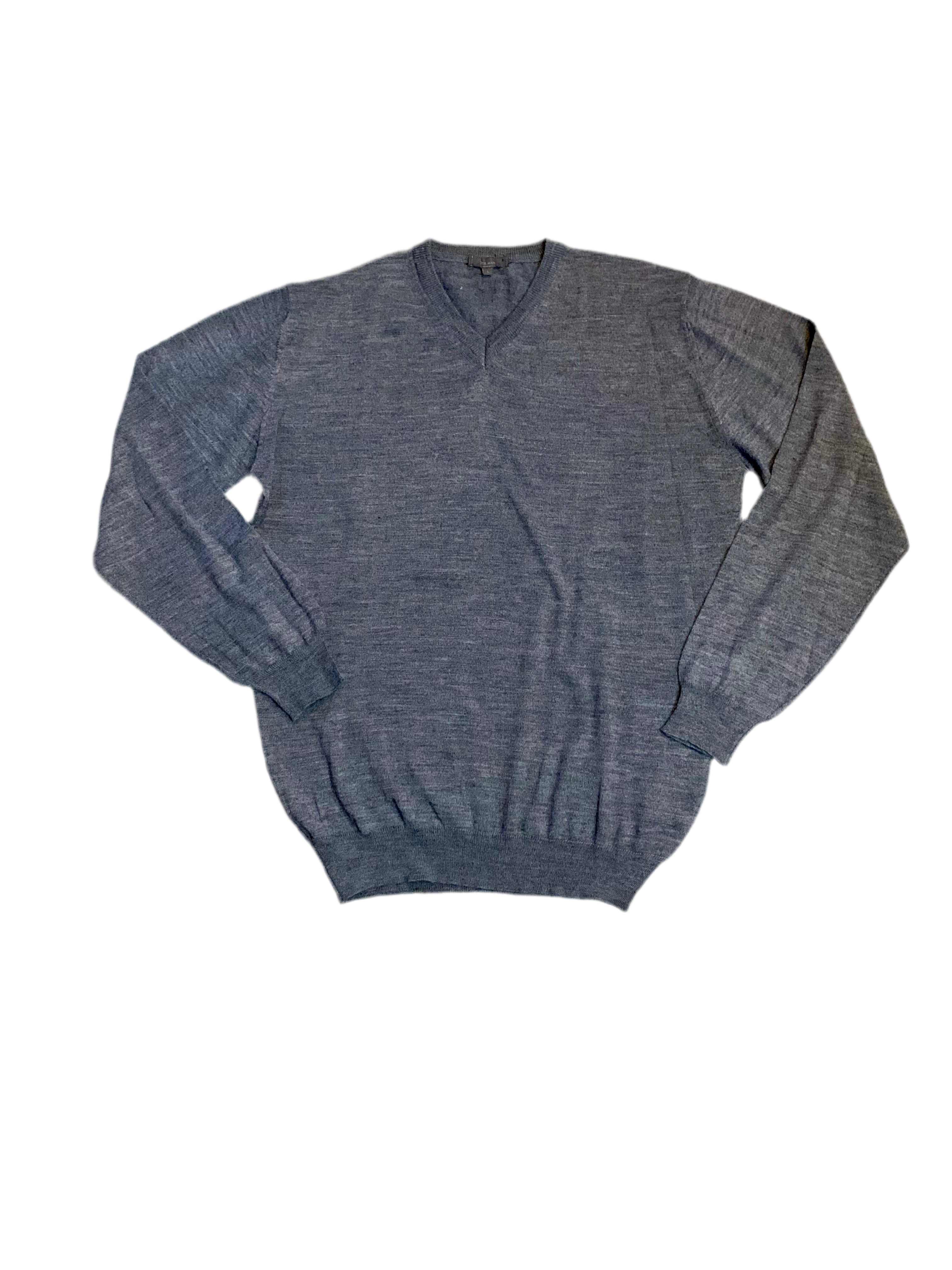 Pull homme col V en maille fine – Gris anthracite chiné