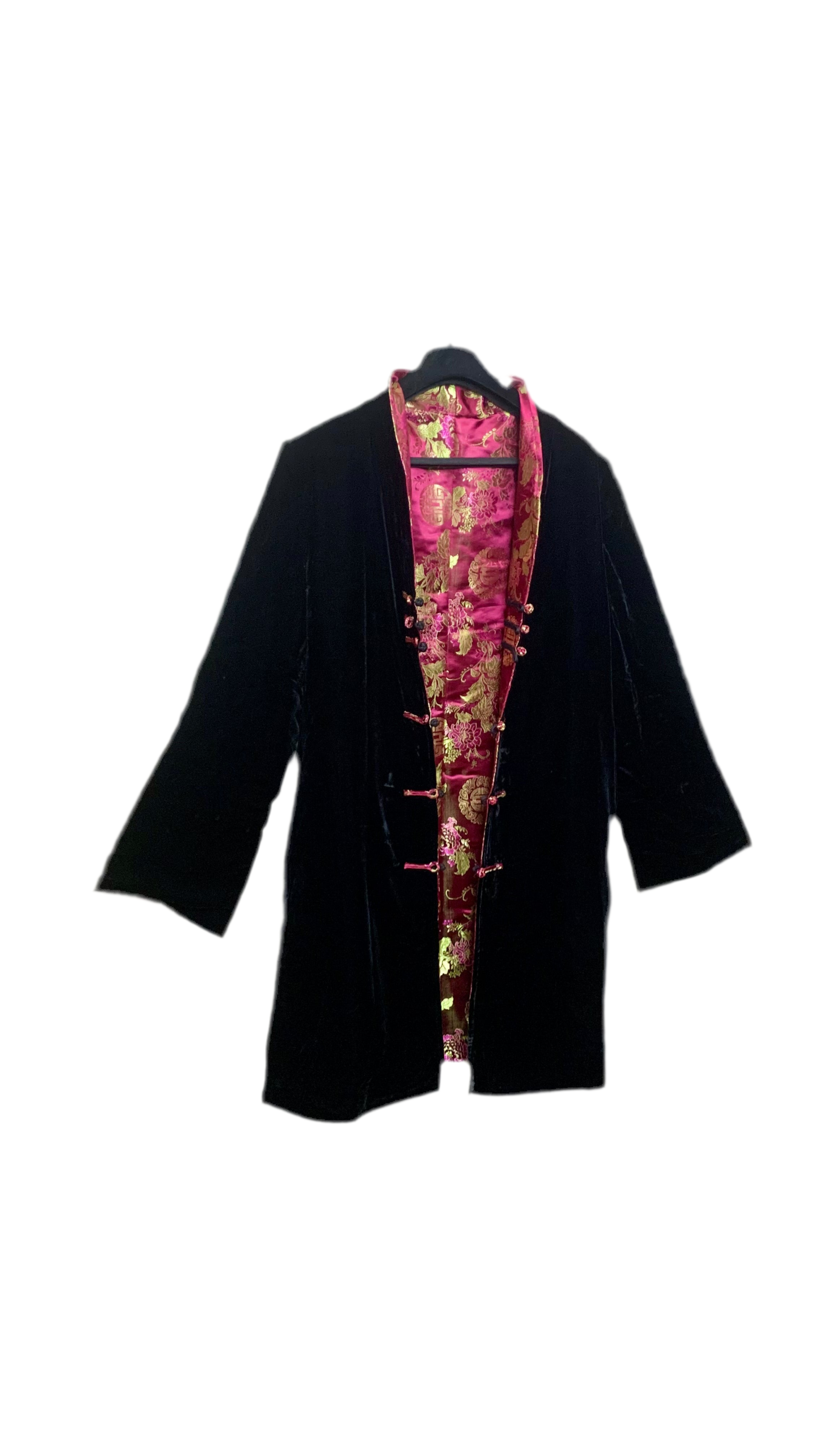 Veste chinoise réversible en velours et satin brodé