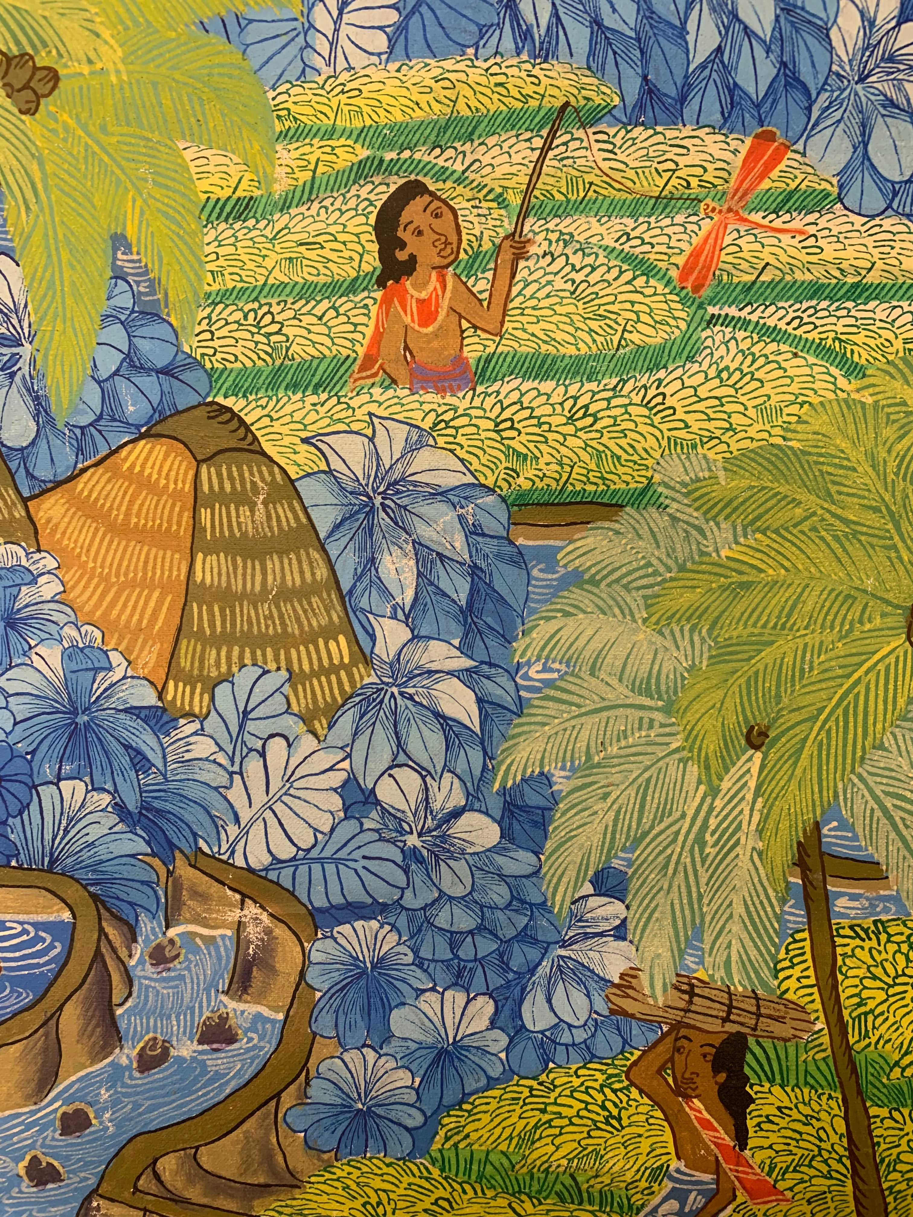 Toile balinaise signée – Minggir, Ubud, Bali (années 1970)