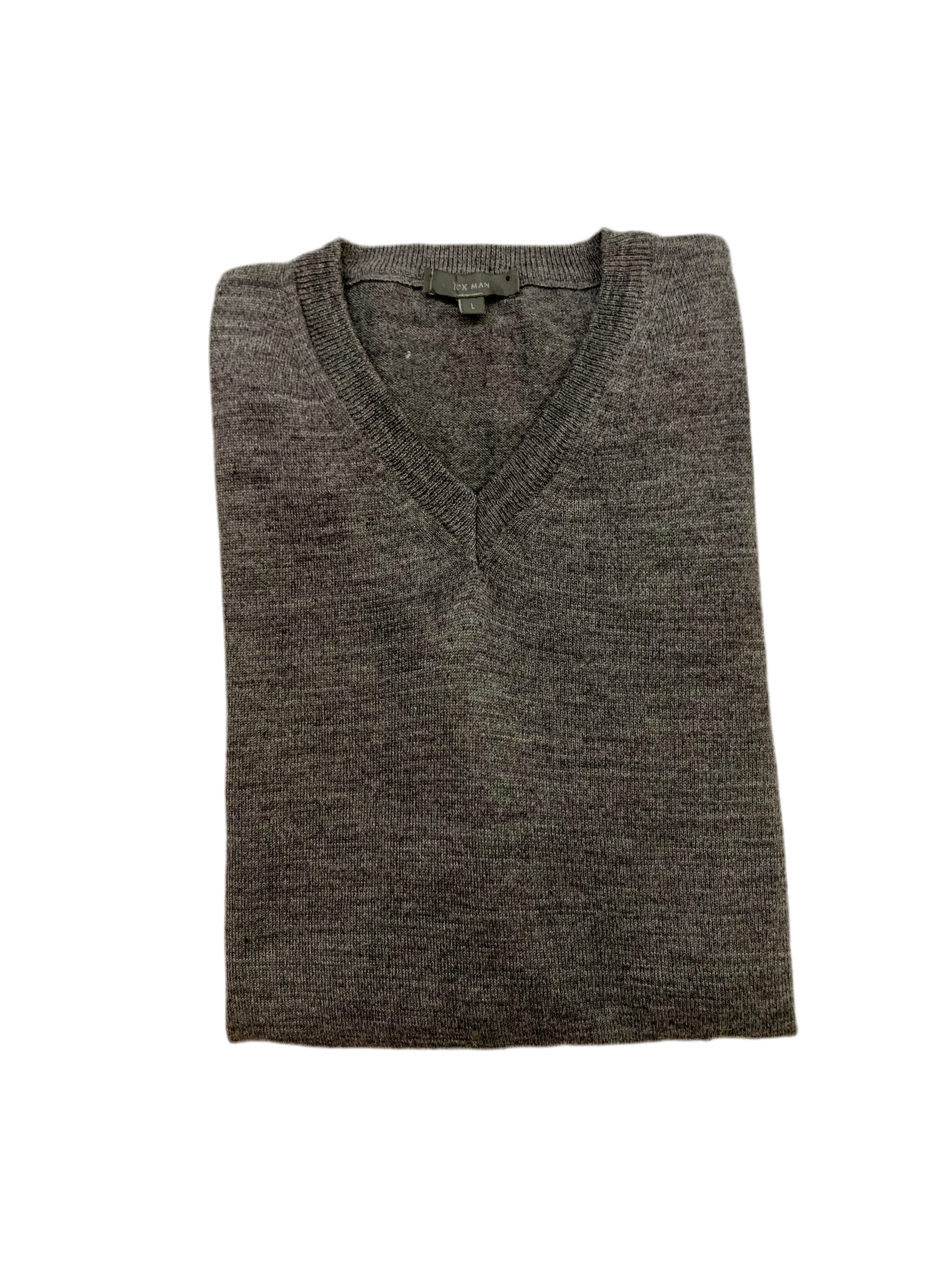 Pull homme col V en maille fine – Gris anthracite chiné