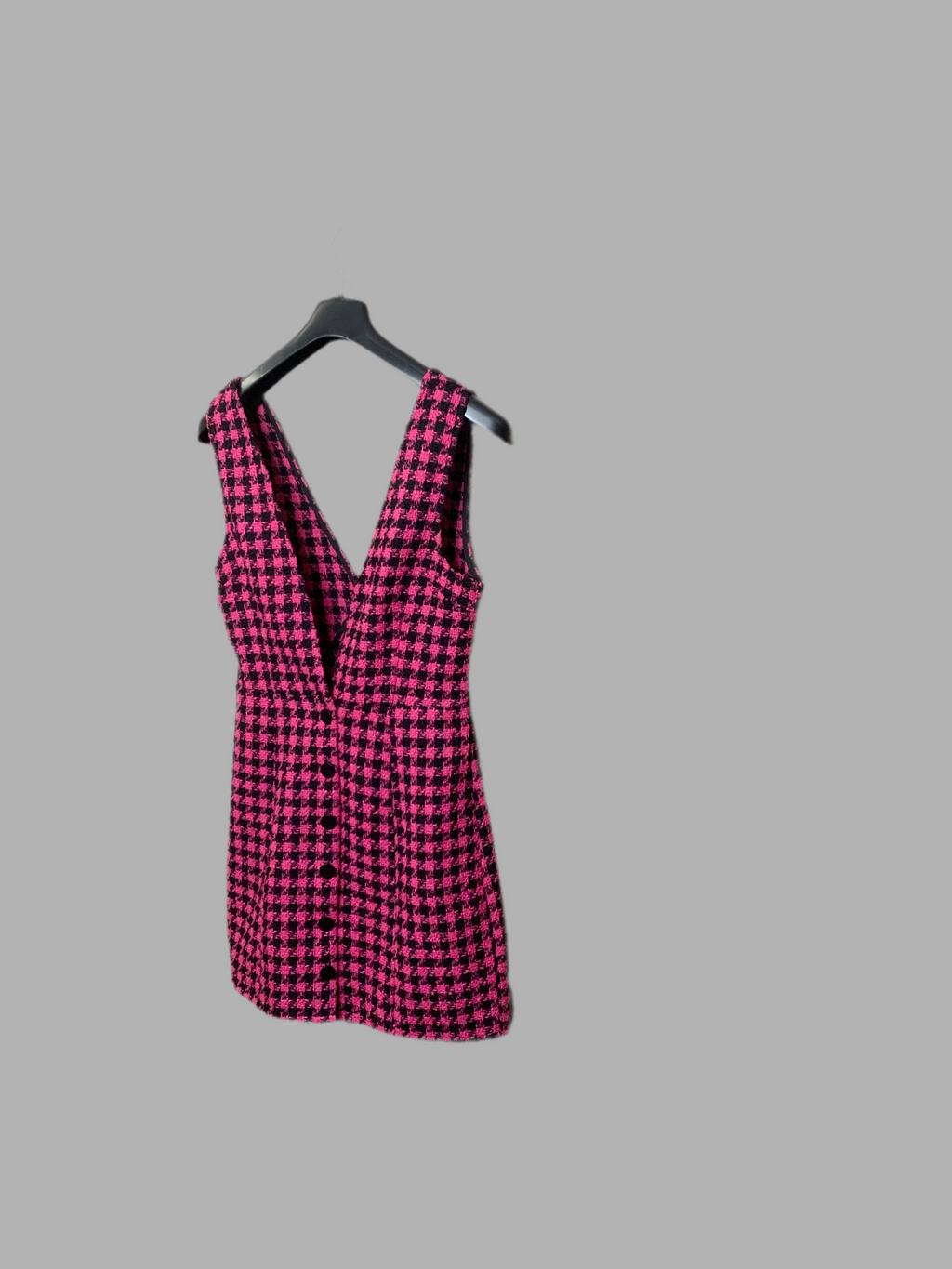 Robe courte pied-de-poule rose et noir