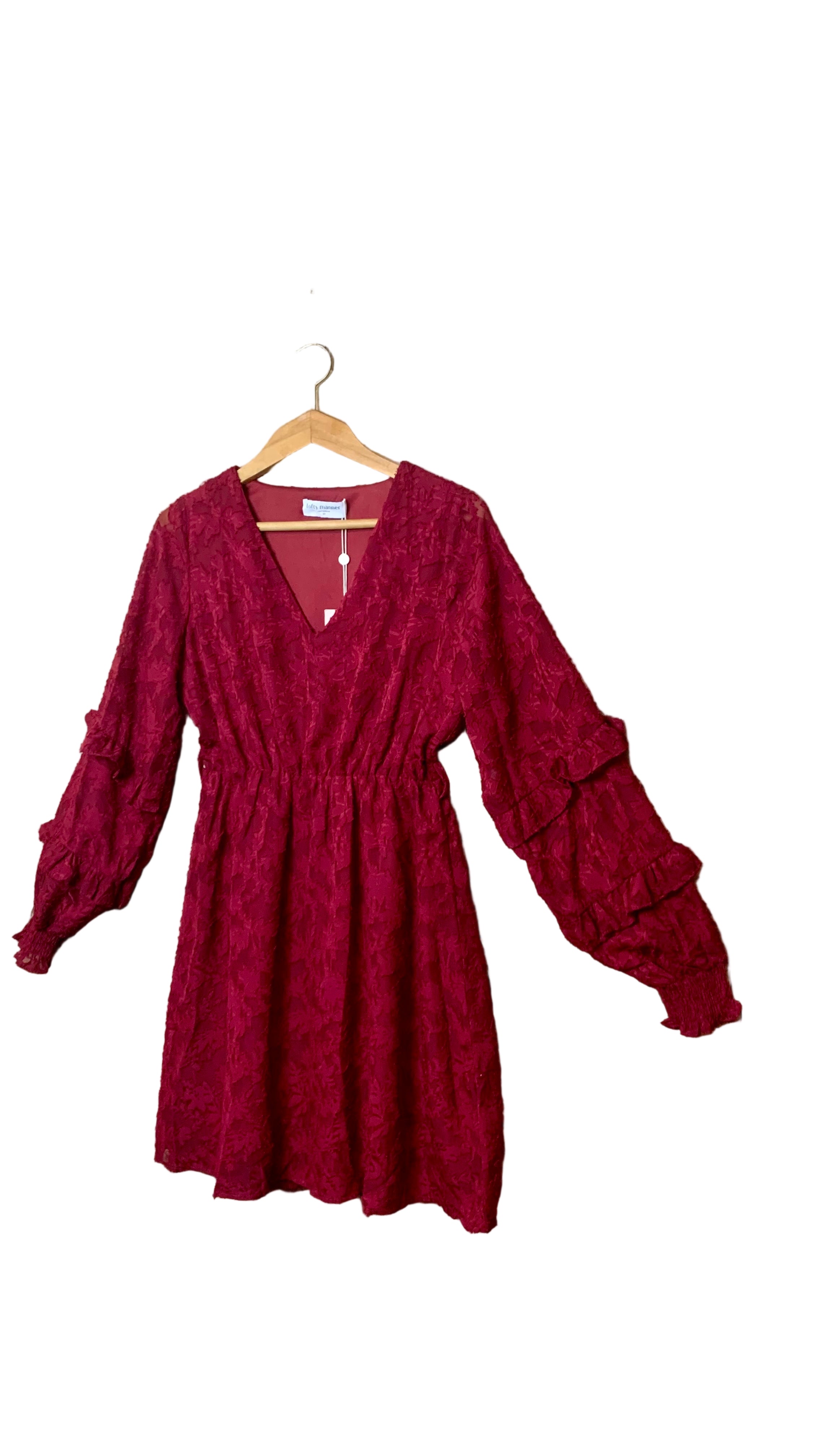 Robe courte en voile texturé grenat – Lofty Manner