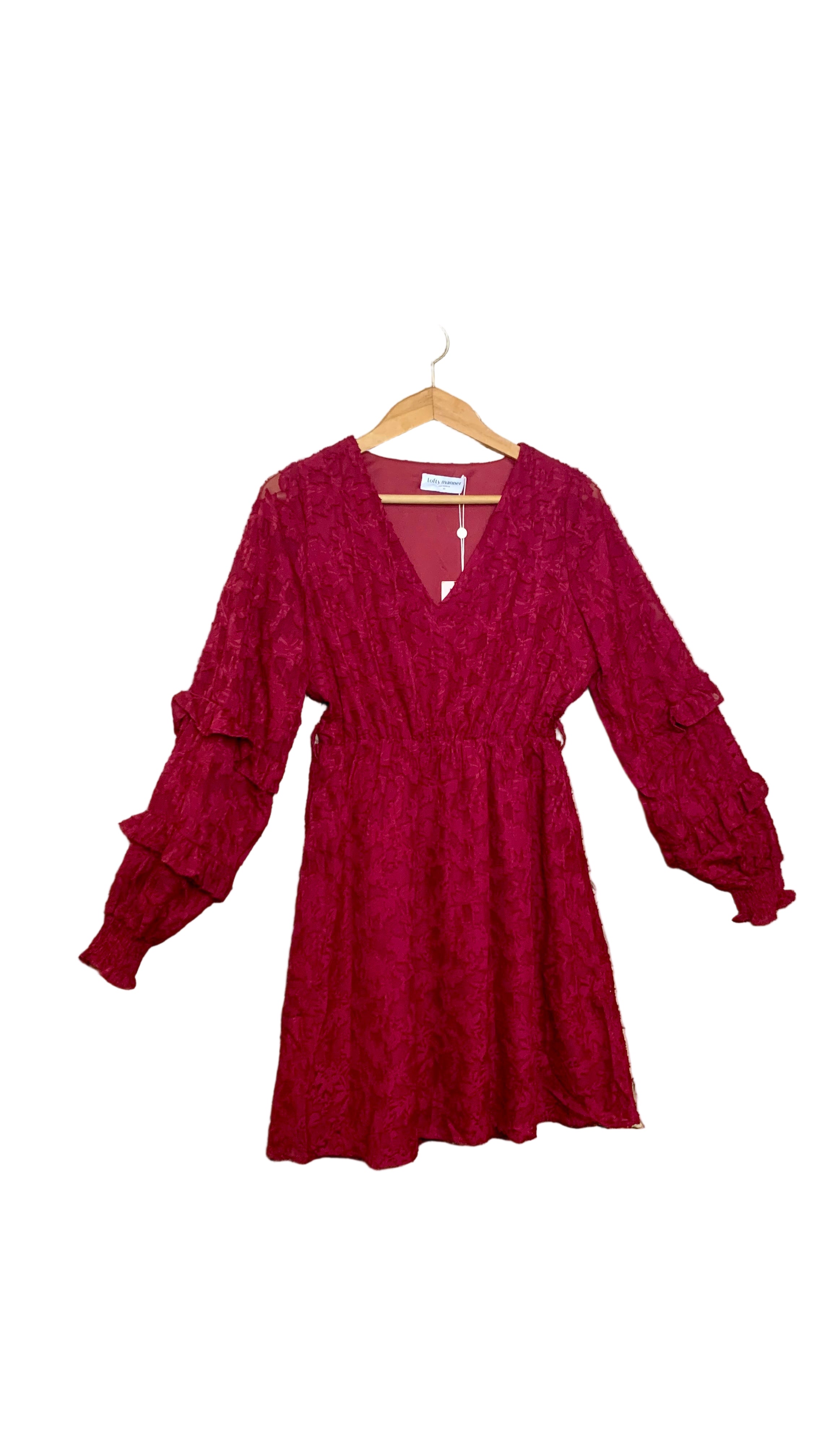 Robe courte en voile texturé grenat – Lofty Manner
