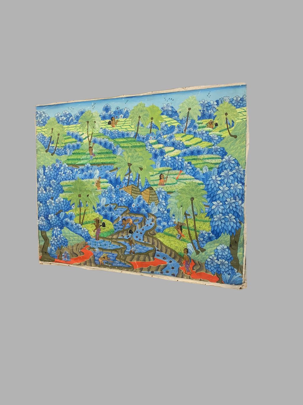 Toile balinaise signée – Minggir, Ubud, Bali (années 1970)