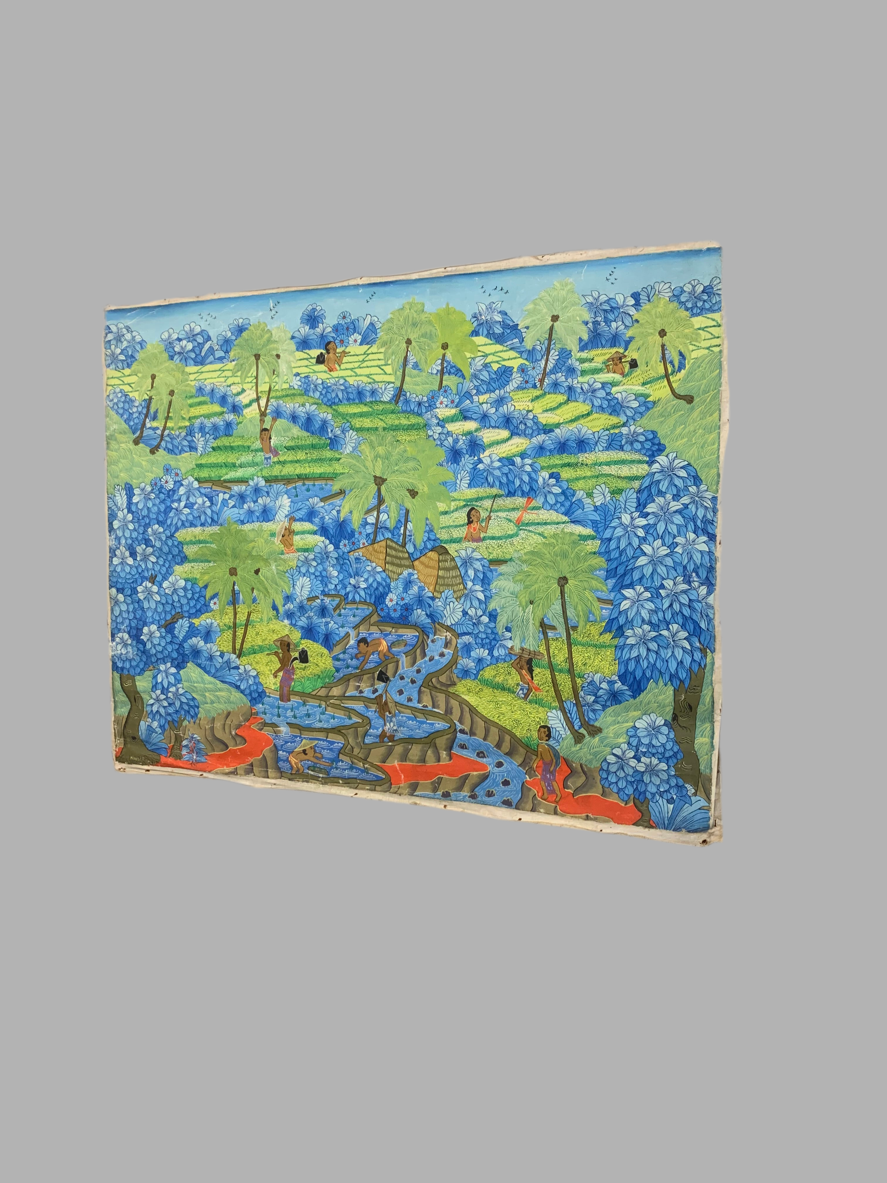 Toile balinaise signée – Minggir, Ubud, Bali (années 1970)