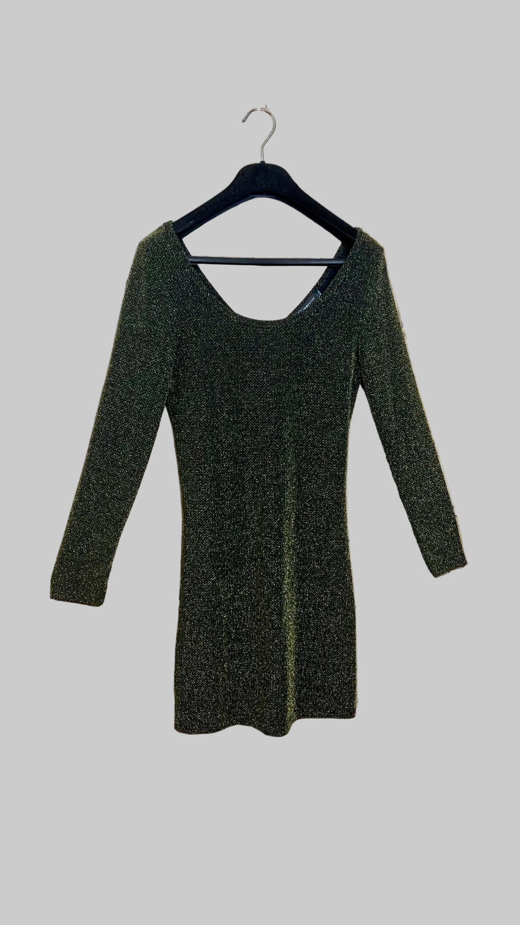 Haut long scintillant vert doré – Panacher – Taille estimée S