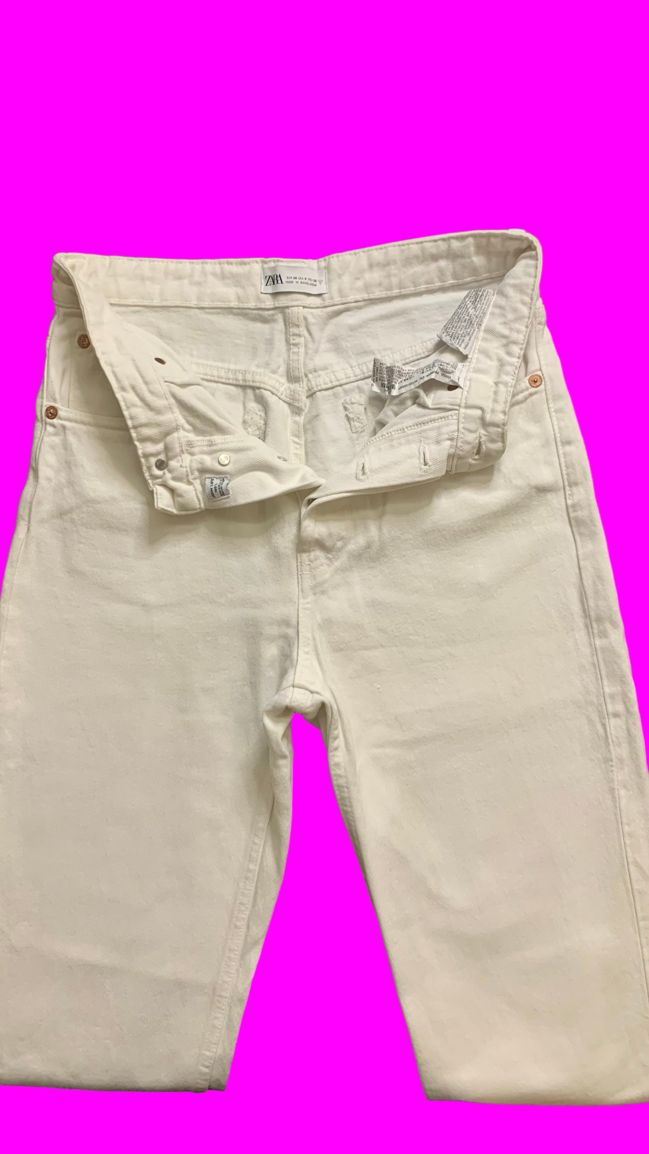 Jean blanc taille haute en coton bio – Zara