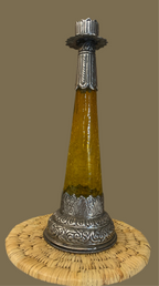 Bougeoir vintage en verre ambré et métal