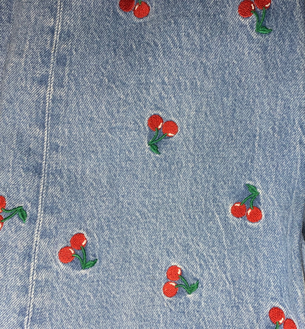 Jean slim taille haute - broderies cerise