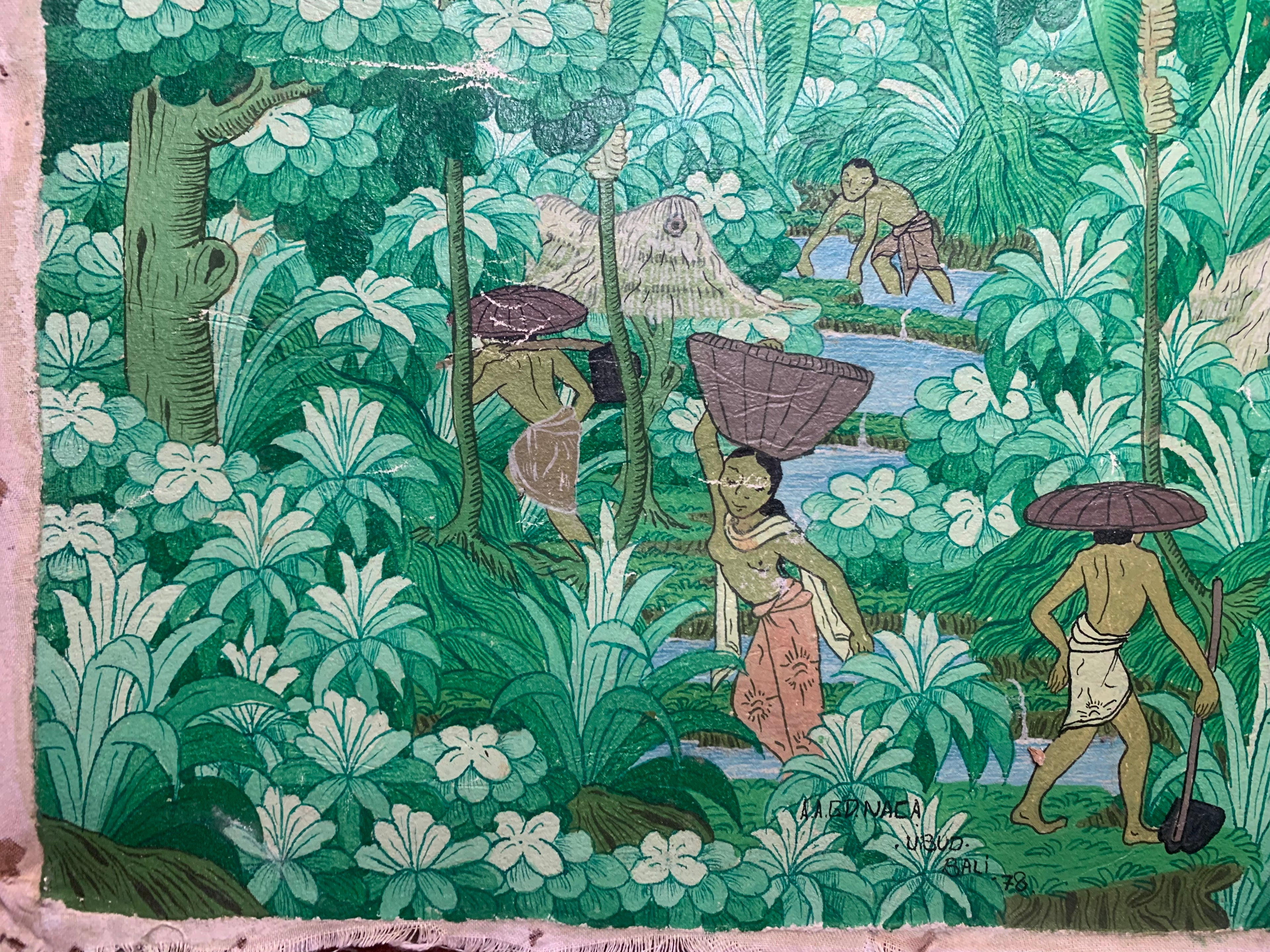 Toile peinte balinaise signée A.A. Gd Naga – Ubud, Bali (1978) 🌿