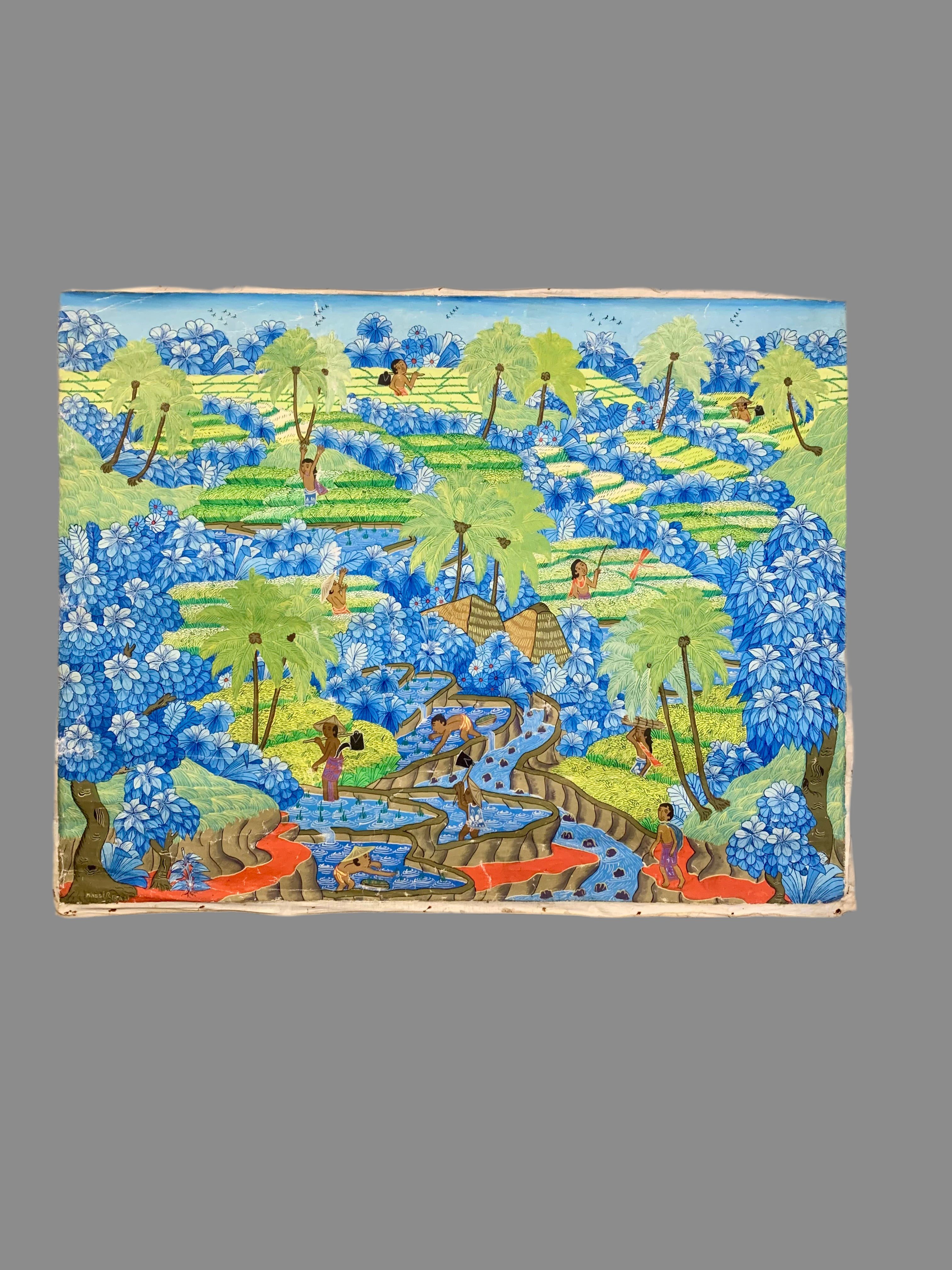 Toile balinaise signée – Minggir, Ubud, Bali (années 1970)