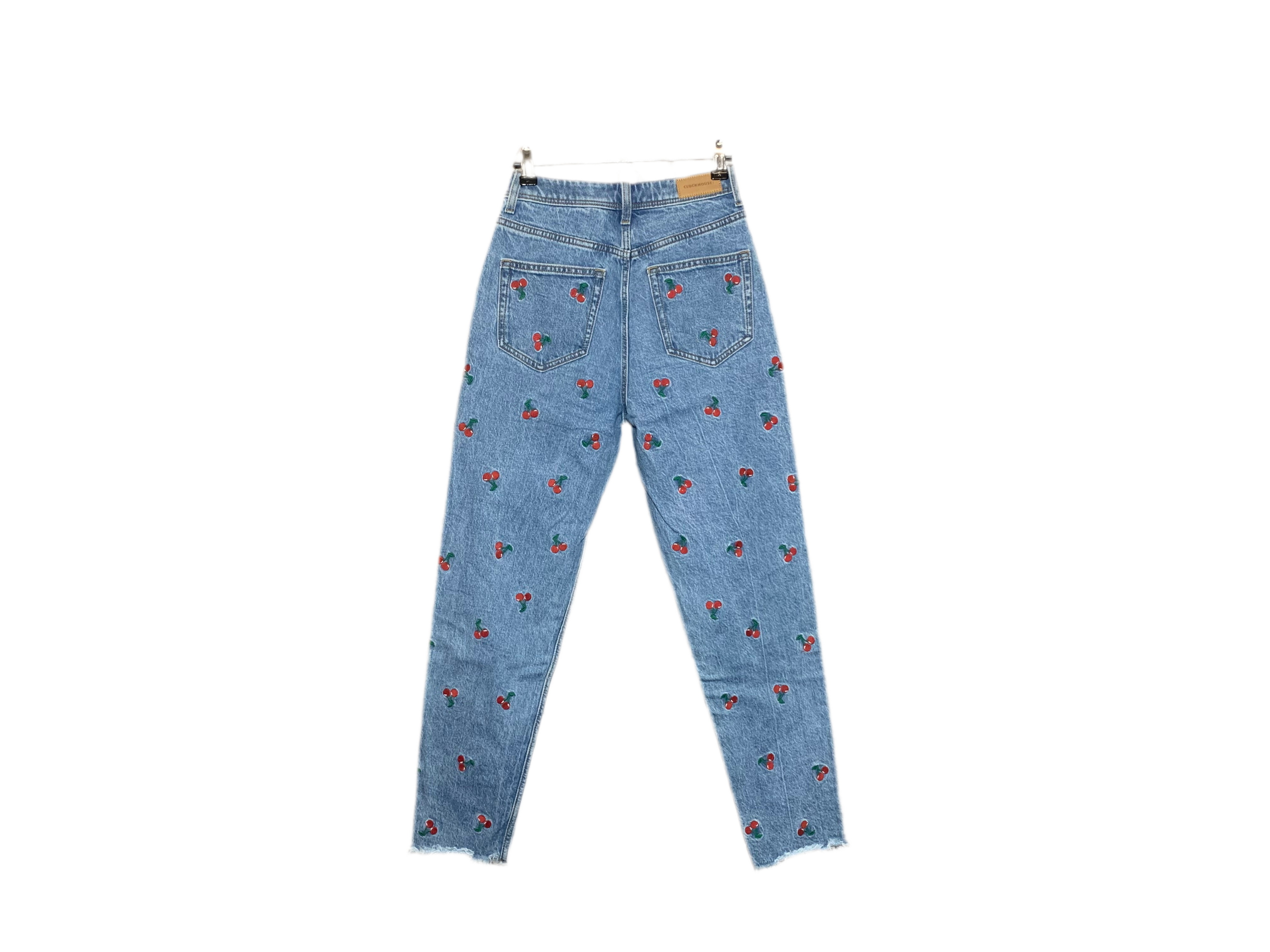 Jean slim taille haute - broderies cerise