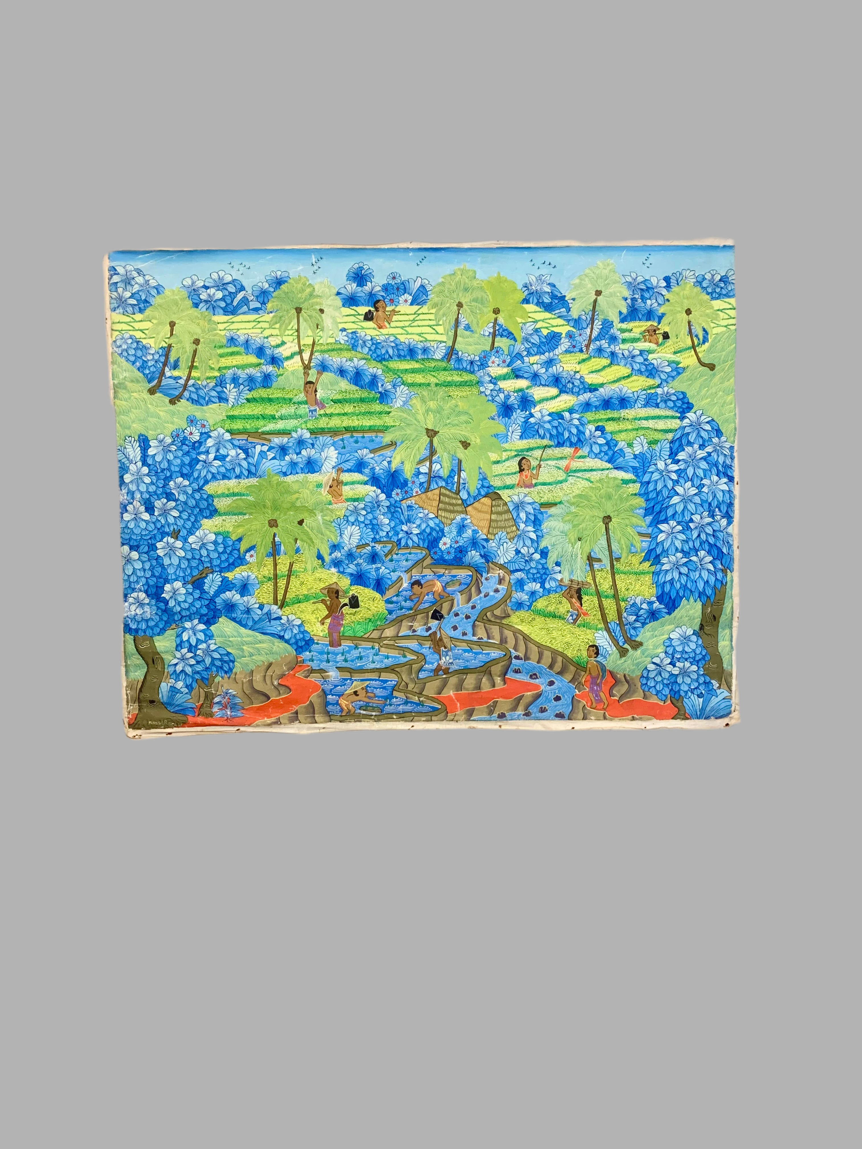Toile balinaise signée – Minggir, Ubud, Bali (années 1970)