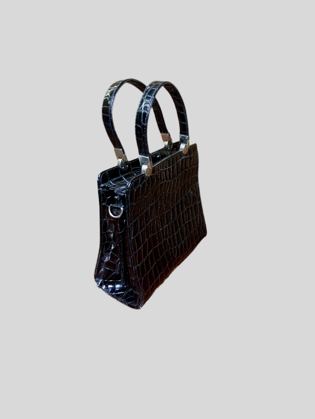 Sac à main noir effet croco vernis