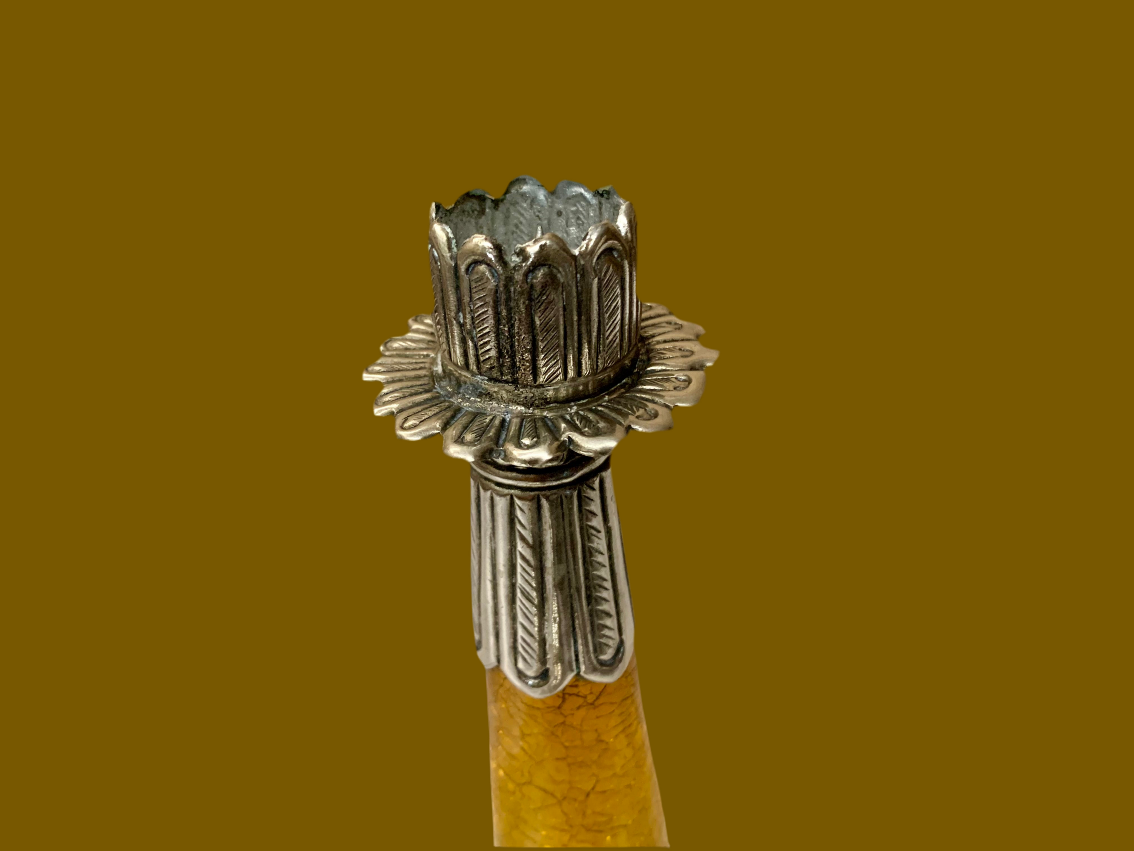 Bougeoir vintage en verre ambré et métal