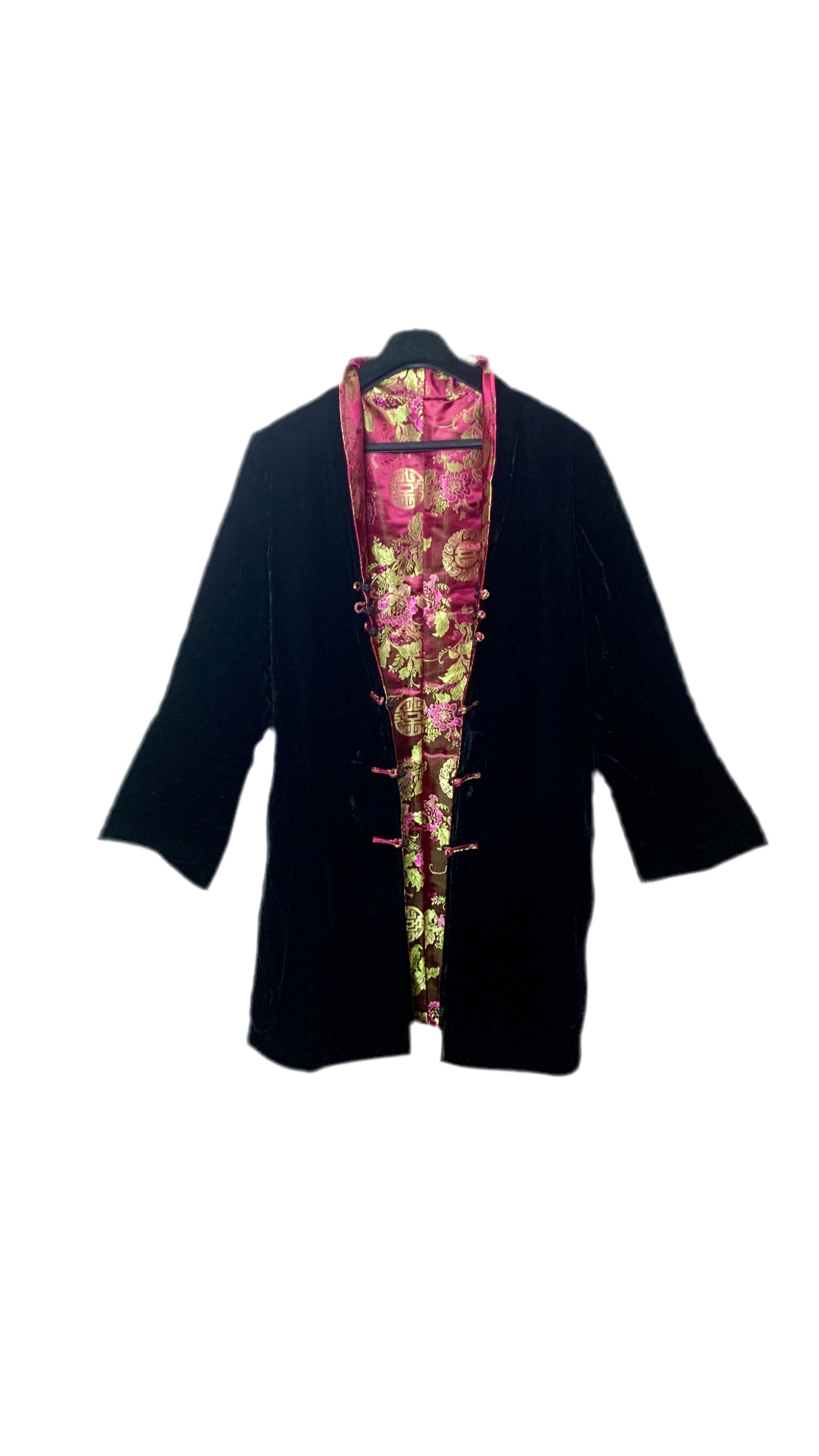 Veste chinoise réversible en velours et satin brodé