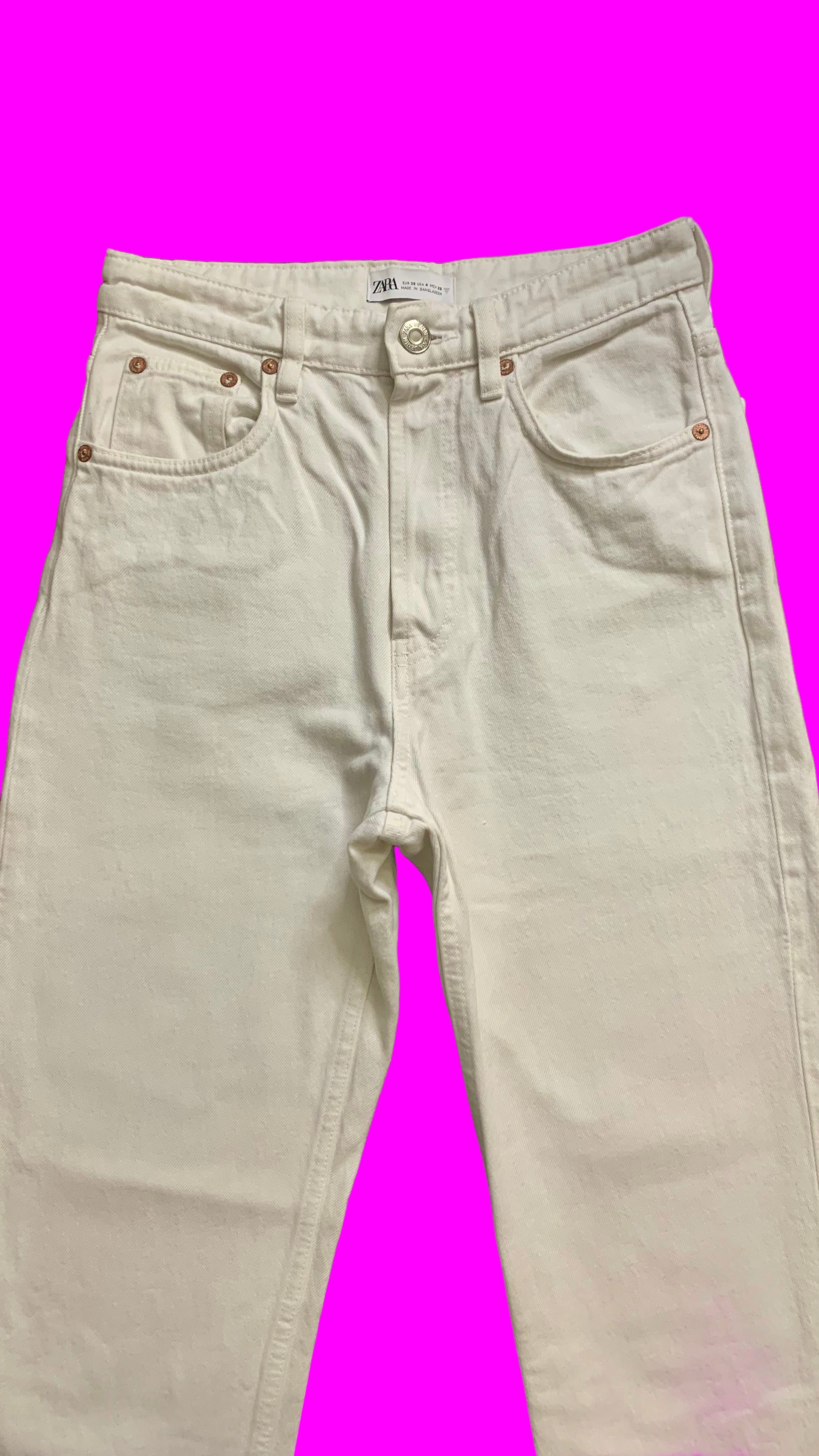 Jean blanc taille haute en coton bio – Zara